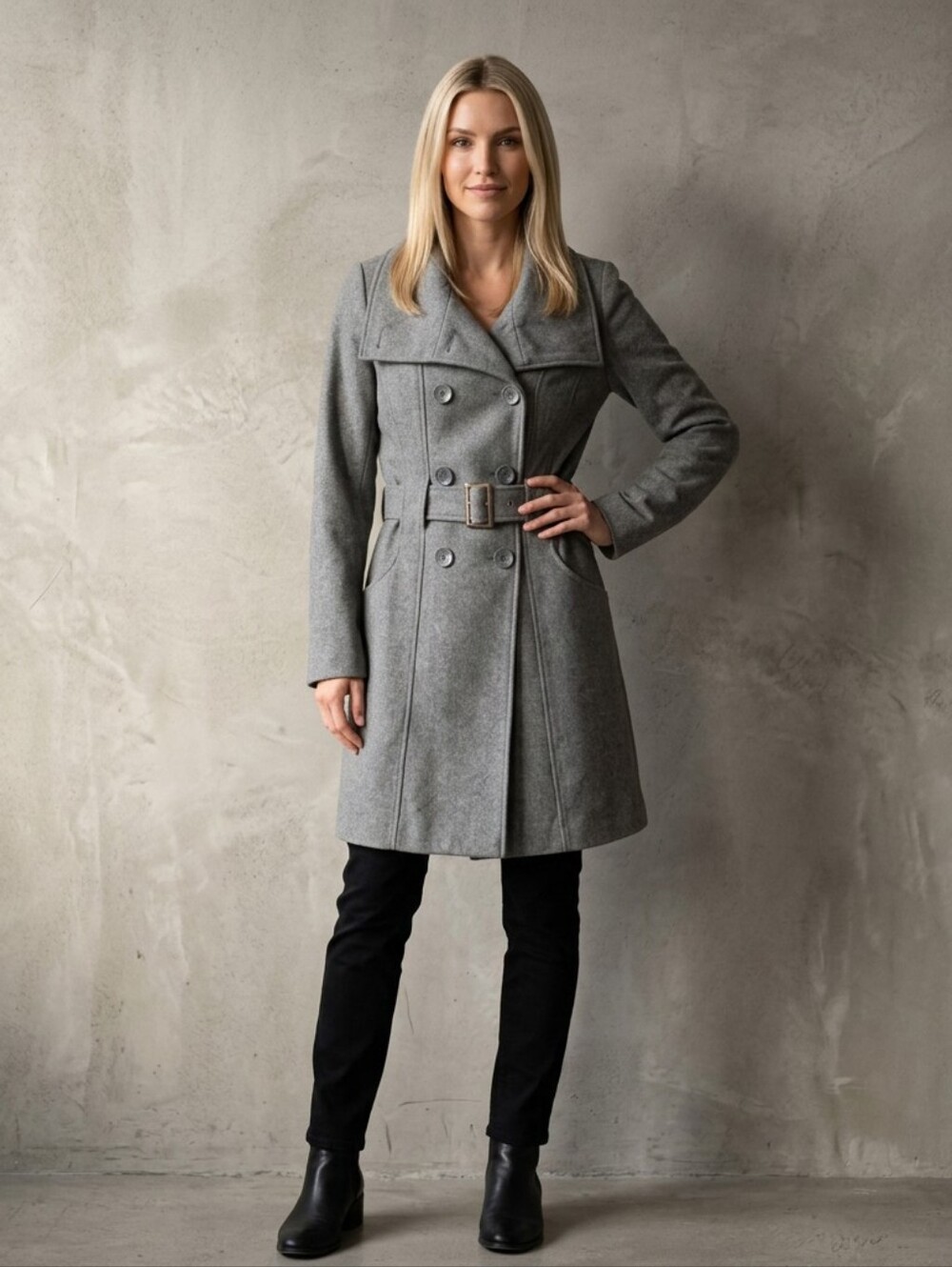 Guess Jeans Gray Wool-Blend Trench Coat Size S